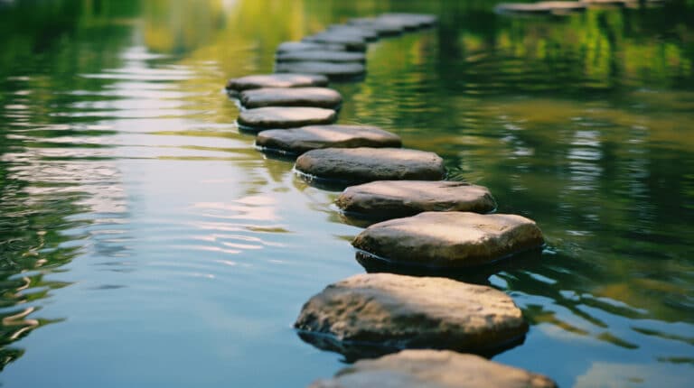 a path made of rocks in water